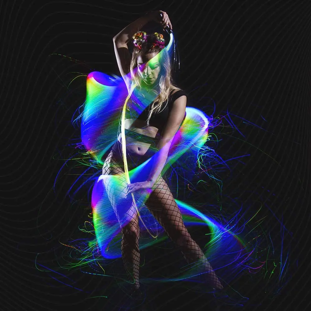 Fiber Optic Dance Whips Super Bright EDM Pixel Flow Lace Dance Festival 6 Foot 360° Rotation More Modes and Effects LED Fiber Optic Whip Light Up Rave Toy 