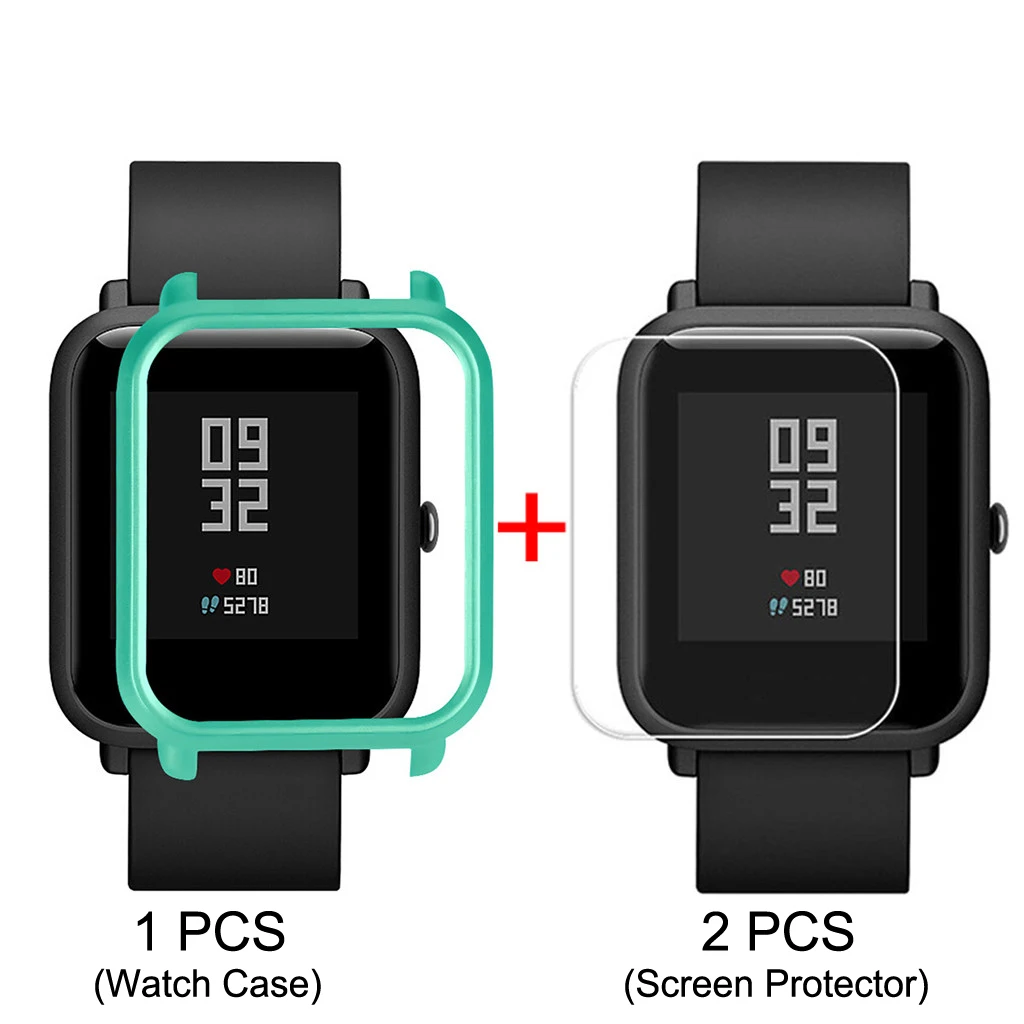 Зеленый Inasmile симпатичный и милый чехол+ 2 шт протектор экрана для Huami Amazfit Bip протектор для часов пленка рамка чехол Аксессуары - Цвет: Зеленый