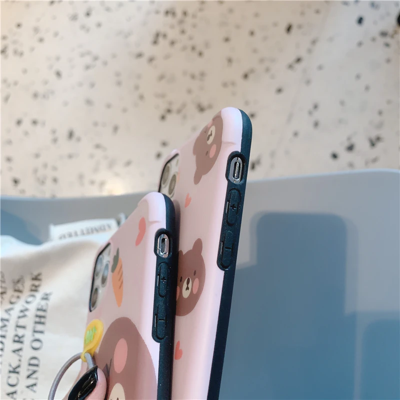 Мультяшный розовый милый чехол для телефона с медведями для iphone 11promax XS Max чехол для iphone X XR 8 7 Plus задняя крышка чехол s с ремешком на запястье