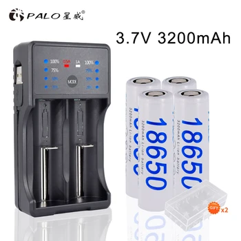

PALO 2Pcs/4Pcs 3200mAh 3.7V 18650 li-ion Rechargeable Batteries +LED Smart Charger for AA AAA 18650 14500 16350 Led Flashlight