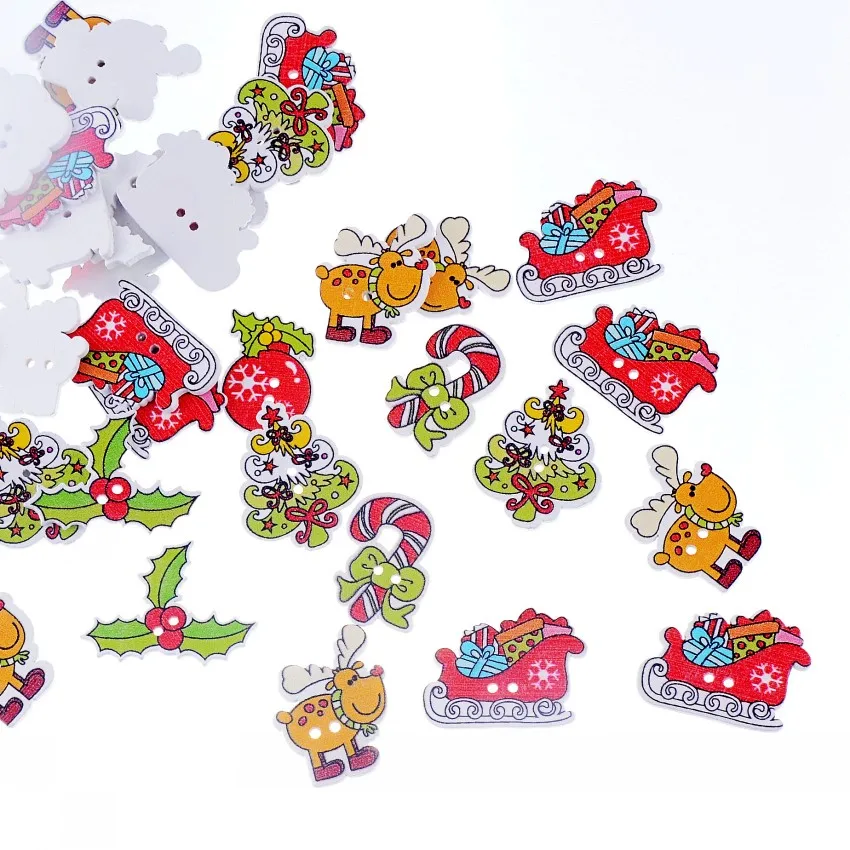 50PCS Random color 4 10-50 шт. Рождественские декоративные кнопки деревянные швейные кнопки для скрапбукинга - Цвет: 50PCS Random color 4