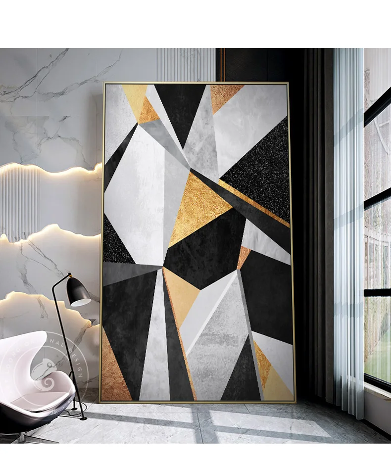 Скандинавские настенные картины для гостиной спальни и прохода художественная геометрическая фигура живопись с золотом холст и печать искусство