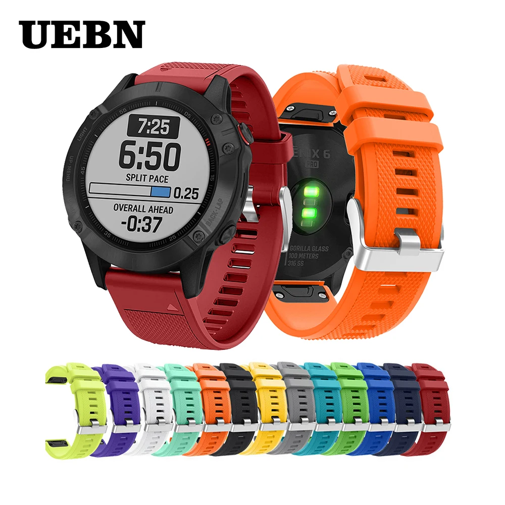 UEBN 22 мм Quick силиконовый спортивный ремешок для смарт-часов Garmin Fenix 6 5 плюс часов