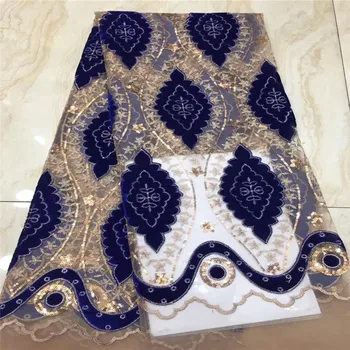 

New French Nigerian sequins net lace,African velvet tulle mesh Sequence lace fabric high quality for wedding dress 5yards/lot