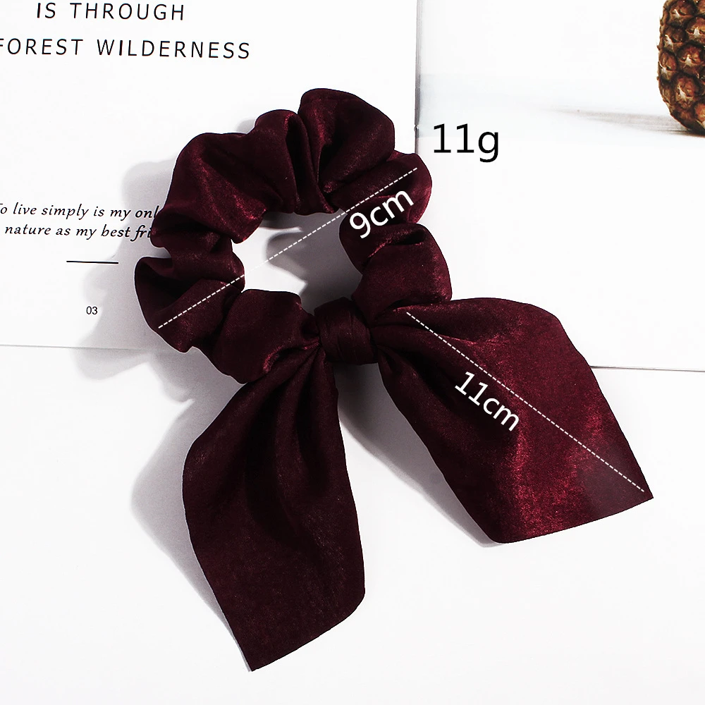 hair accessories for brides New Satin Hair Scrunchies Elastic Hair Bands Rabbit Ears Ponytail Hair Ties Solid Color Girls Headdress Hair Accessoires Gift Women's Hair Accessories