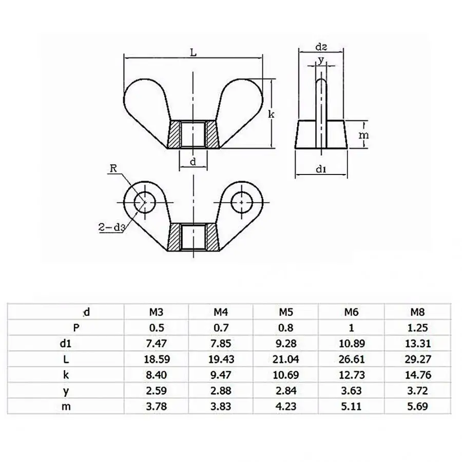 Stainless Steel Square Nuts 10Pcs M3 M4 M5 M6 M8 316 Stainless Steel Wing Nuts Butterfly Nuts DIN315 Wood Screw And Nut
