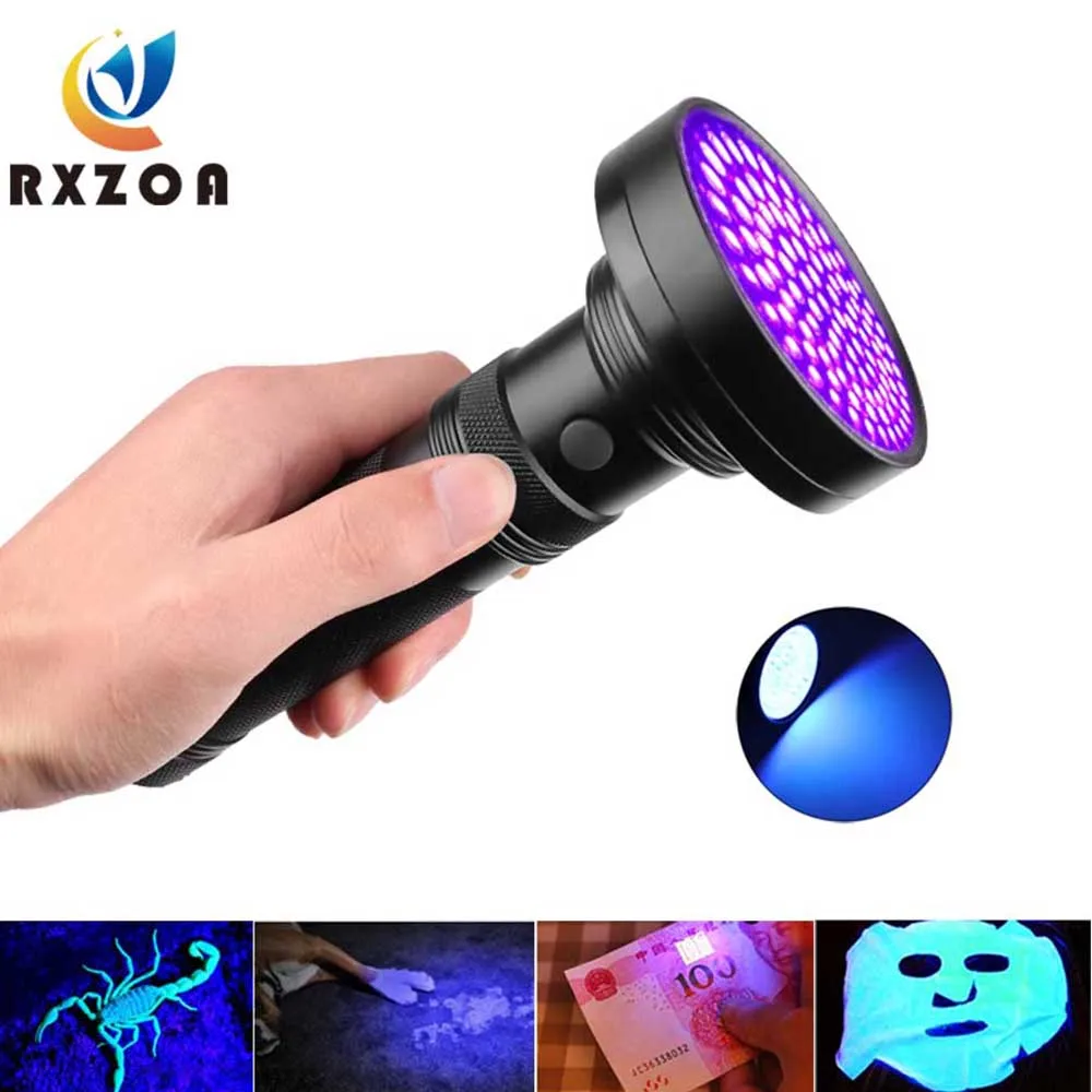 

100 LED UV Light Super Purple Light Torch UV LED Flashlight 395nm LED Torch Lamp For Safety UV Detection With 6*AA Battery