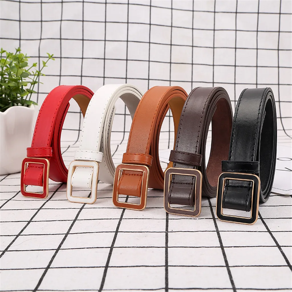 

Women Fashion Waist Belt Narrow Stretch Dress Belt Thin Buckle Leather Waistband