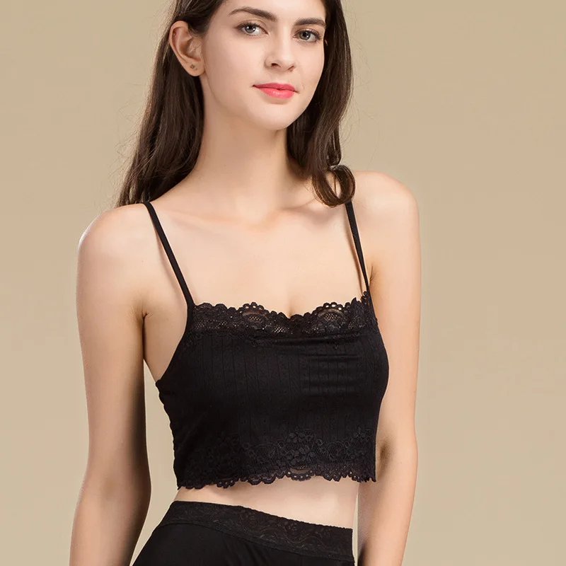 

100% Real Silk Women's Tube Tops Femme Shoulder Sleeve Women Sexy Lace Wrap Chest Female Solid Wild Bottoming Woman