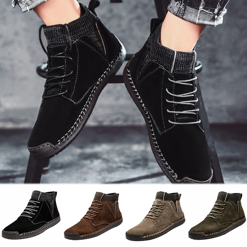 

2019 Spring Autumn Ankle Boots Breathable Synthetic Leather Non-slip Front Lace up Round Toe Shoes for Men Summer Running H66