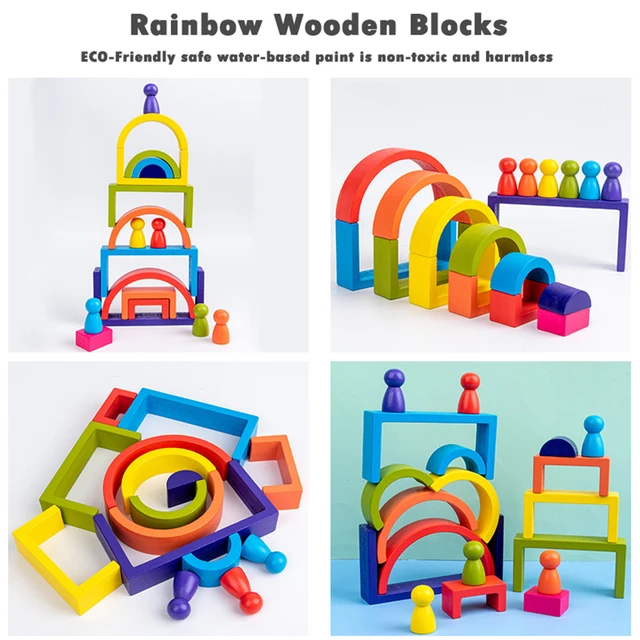 Wooden Rainbow Arched Blocks Natural Wood Blocks Kids Montesori Toys Stacking Balance Game Educational Toys for Children 4