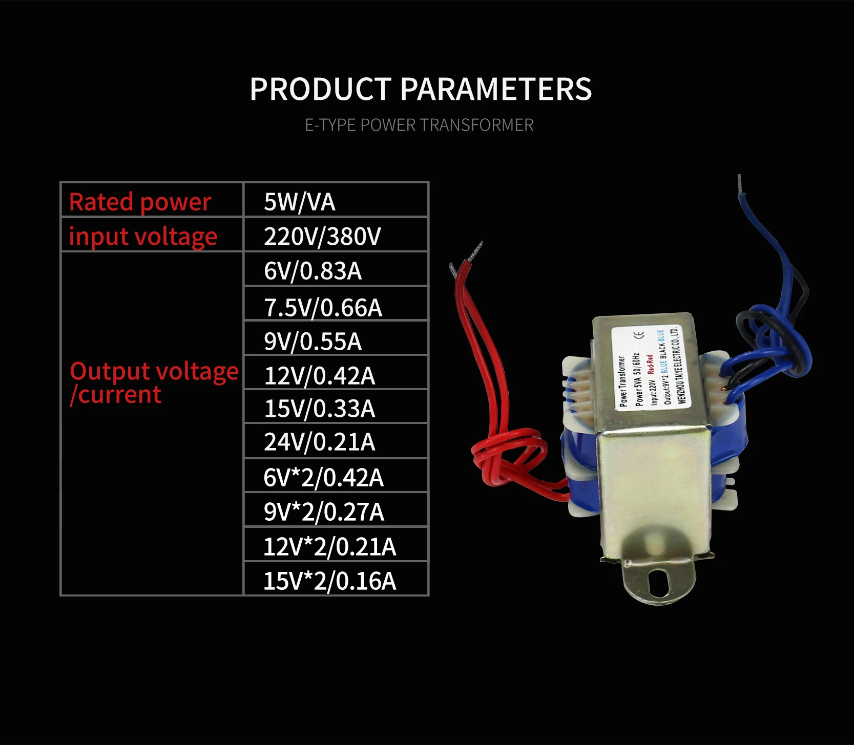 Description Picture 4 of item5W Power transformer  matched power Transformer Output Voltage copper core Input  220V 380V  single/Dual Audio Transformer