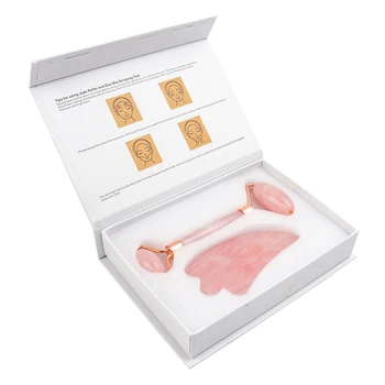 

Natural Jade Roller Jade Stone Gua Sha Set Rose Quartz Board Face Massager Facial Roller Anti Aging Massage for Back Body Neck