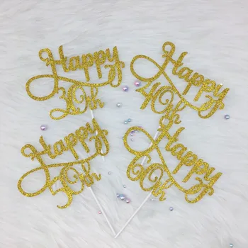 

Personalised Age Birthday Cake Topper 30th, 40th, 50th, 60th Age Happy Birthday Advanced Glitter Toppers Gold/Silver/Black