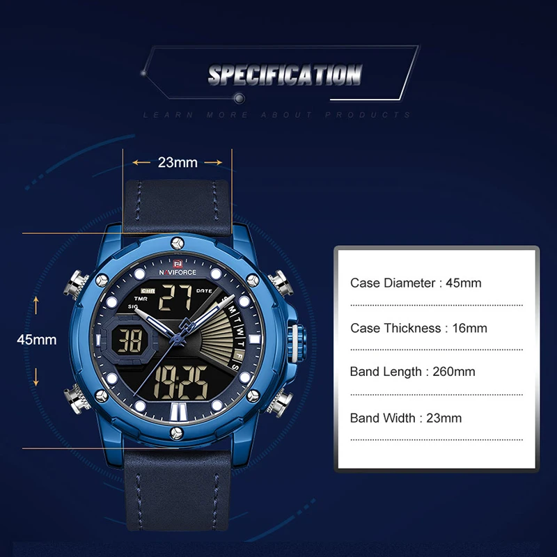 Роскошные мужские часы NAVIFORCE цифровые спортивные военные кварцевые наручные