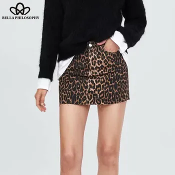 

Spring Leopard Mini Skirts High Waist Animal Print Female A-Line Skirts Pockets Zipper Lady Skirts Bottoms 2020