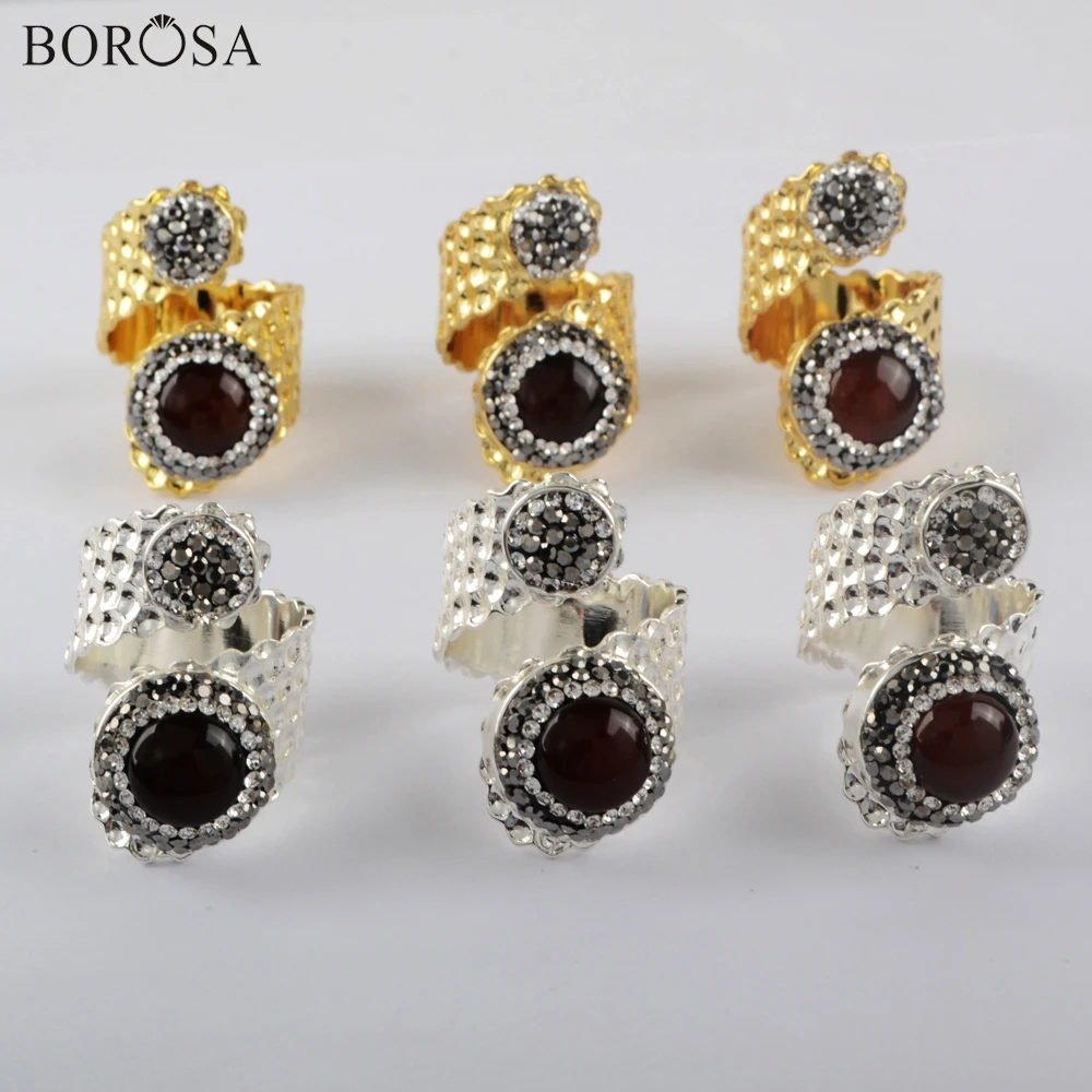 BOROSA 5 шт. Золотое кольцо с кубическим цирконием кольца из красного агата