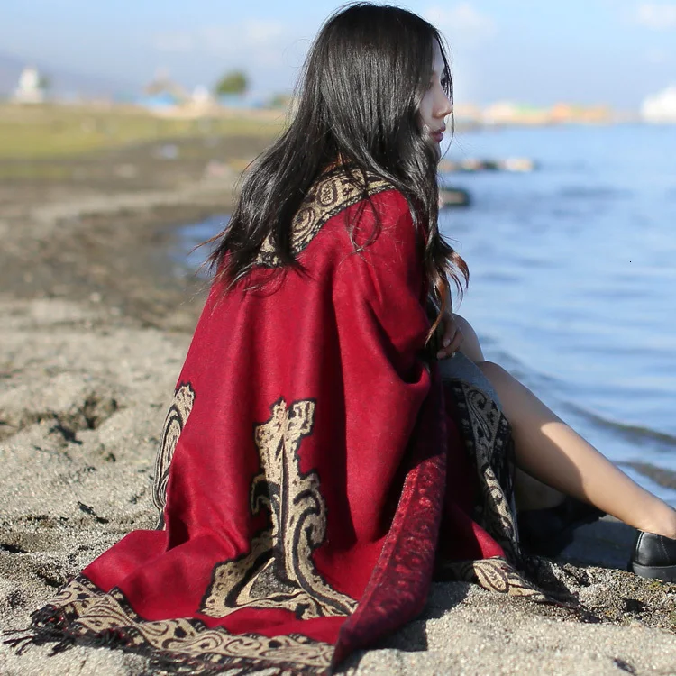 

Tibet That 's Ok Qinghai Tourism Cloak Scarf Shawl Dual Purpose Thickening Nepal Nation Wind Air Conditioner Shawl Woman Winter
