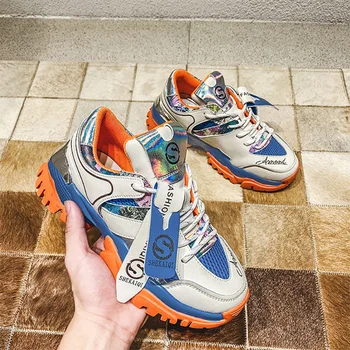 

2020 Women Platform Sneakers Designer Mesh Breathable Casual Shoes Fashion Chunky Sneaker Ladies Lace Up Vulcanized Shoes Woman