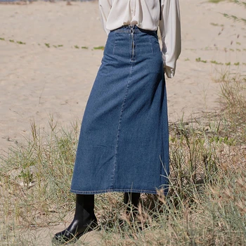 

SeeBeautiful Simple High Waist Zipper Loose A-line Half-body Denim Skirt Woman Summer Autumn 2020 New Fashion All Match T393