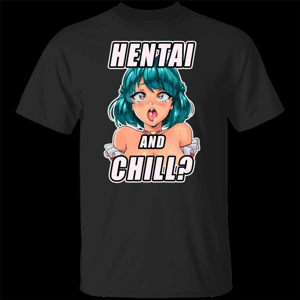 Hentai and Chill футболка для мужчин женщин японских девушек аниме Otaku Waifu черная M-XXXL