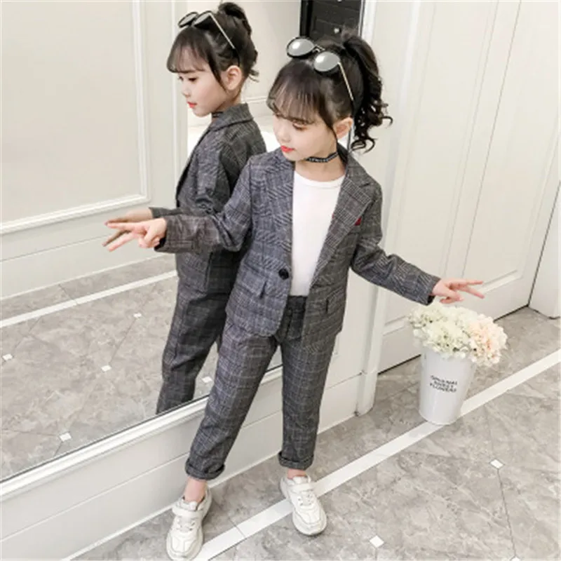 Teenage Girls Baby Girls Clothing Set Fashion Plaid Jackets+Pants Tracksuit School Uniform Girls Clothes Children Clothes Suit