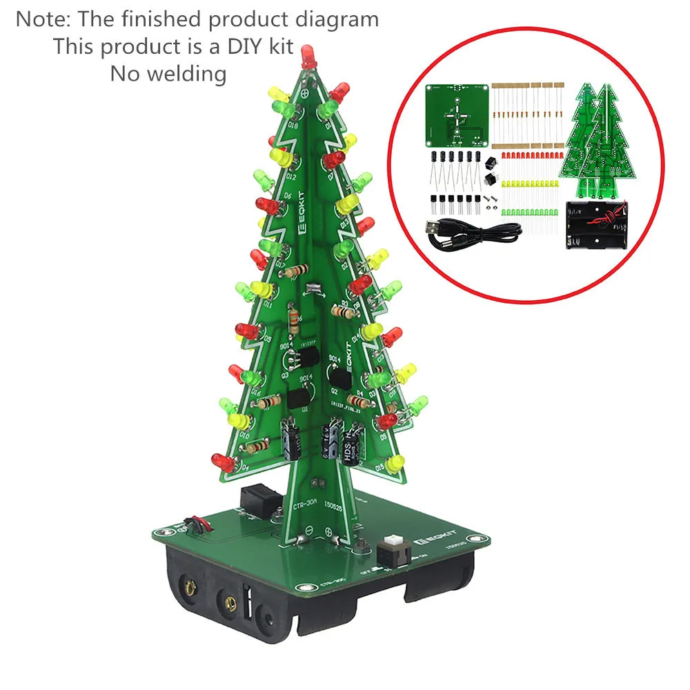 Best Selling Products 3d Usb Christmas Trees Decoration 3 Colors Led Diy Kit Flash Led Circuit Ek1719 Support Dropshipping