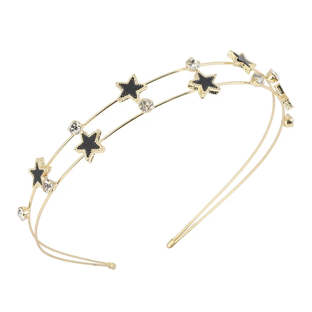 MOLANS Crystal Headband For Women Butterfly Double Hairband Moon Star Inlaid Rhinestone Hair Bands Hair Accessories Dark Brown