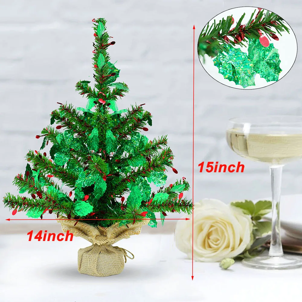 15 ''мини мишура синий снеговик Рождественский стол дерево для дня рождения искусственная сосна елка стенд украшения Детские украшения - Цвет: Green