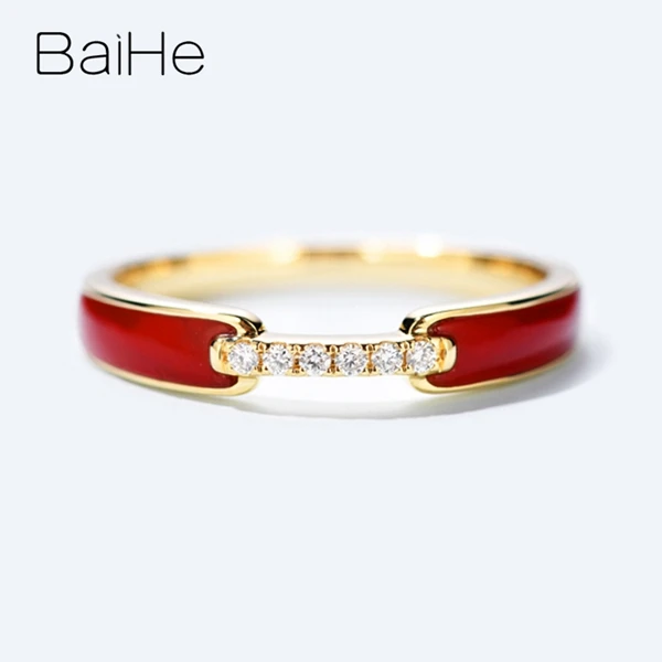 BAIHE Solid 14K желтое золото 0.05CT Сертифицированный H/SI круглый огранки из натуральных бриллиантов свадебные женские модные ювелирные изделия Подарочное кольцо