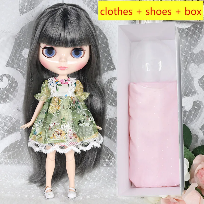 Blyth кукла 1/6 BJD 30 см 7/19 суставов белая кожа серые волосы одежда + обувь коробка