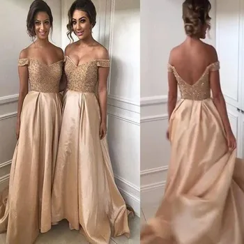

Modern Champagne Bridesmaid Dresses Sequined Beaded Seetheart Off The Shoulder Blush Bridal Party Formal Gowns на свадьбу2020
