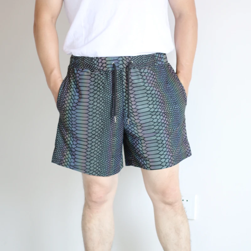 Summer Shorts Men 2025 Jogger Reflective Safety Trouser Snakeskin Print Drawstring Elastic Waist Cycling Gym Shorts With Pockets 5