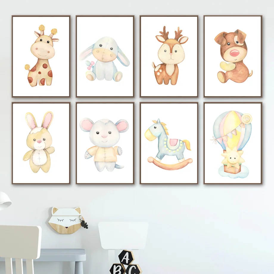 

Cute Rabbit Giraffe Mouse Deer Dog Trojan Horse Wall Art Canvas Painting Nordic Posters And Prints Wall Pictures Kids Room Decor
