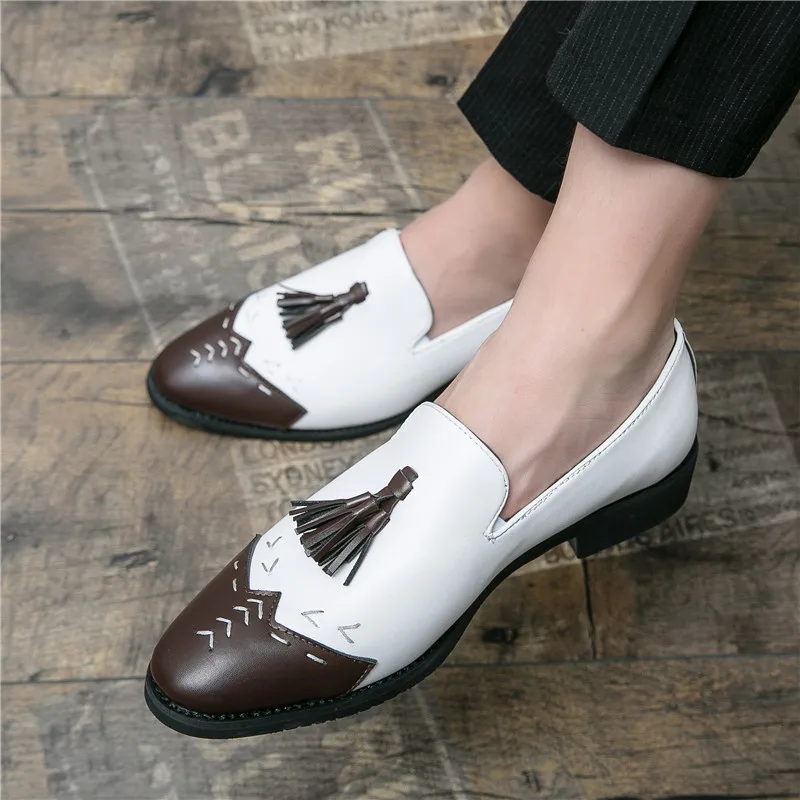 

2023 New Leather Loafers for Men Tassel White Slip On Casual Shoes Moccasins Daily Business Yuppie Dress Shoes Fashion Luxury