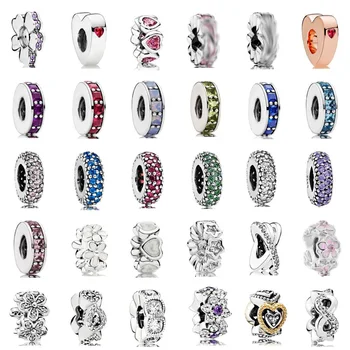 

PDB 01 100% 925 Sterling Silver Zircon Spark Heart Star Charm Separator DIY Wrist Band Female Jewelry Gift Free Shipping