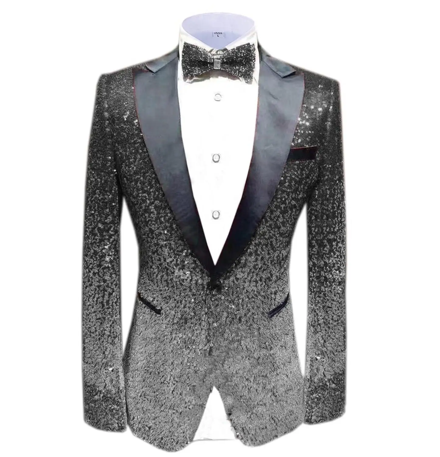 Black-Silver 1 шт. Блестящий Мужской Блейзер костюм Slim Fit пиковая Нотч лацкан смокинг для вечеринка, Свадебный банкет ночной клуб блейзер - Цвет: Black-Silver