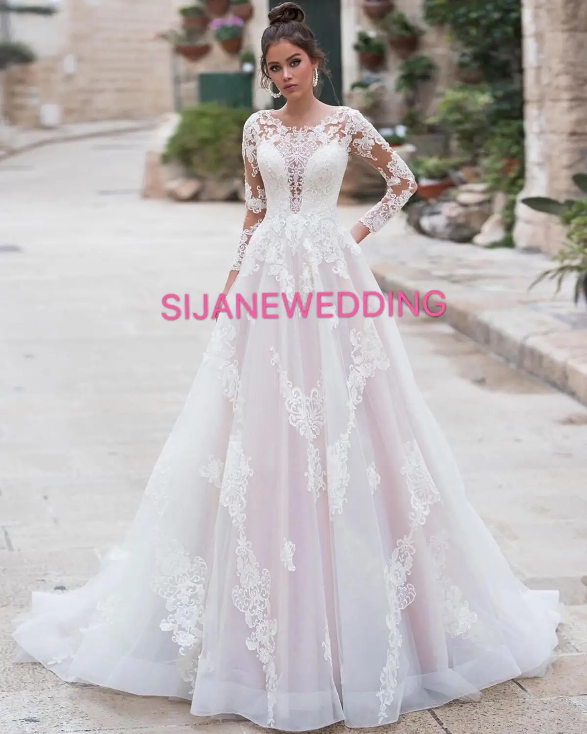 Свадебное Платье Vestidos De Noiva с глубоким вырезом и длинными рукавами, роскошное свадебное платье 20190888
