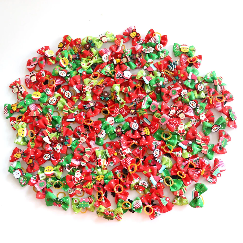 Skup 50 100pcs boże narodzenie sierść psa akcesoria wstążki do włosów dla psów przyjęcie świąteczne psy łuki włosy pies Grooming łuki dla małych produkty dla psów