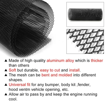 

1pc Car Front Bumper Black Grille Mesh Sheet Net Protector Decor 100x33cm Parts