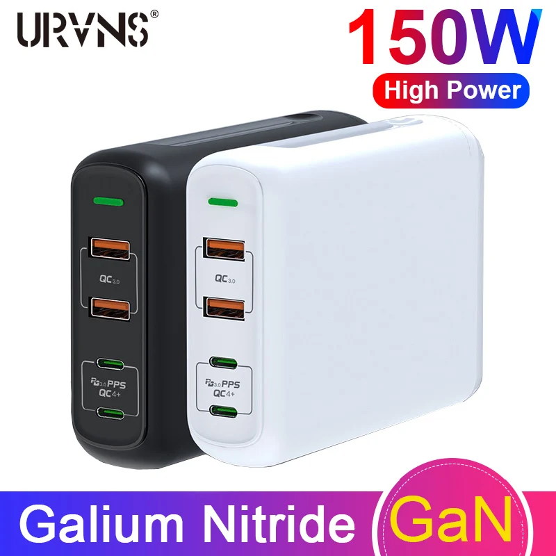 URVNS Multi-port 150W GaN USB C Fast Charger QC 4.0 3.0 Type C PD 100W 65W USB Desktop Adapter For Macbook Pro iPhone Xiaomi