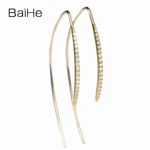 Baihe SOLID 14 К желтый Gold Certified 0.26ct h/SI круглая 100% из натуральной бриллиантами свадебные Мода Ювелирные украшения Серьги-гвоздики