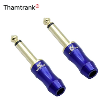

2pcs New arrival Copper Jack 6.35mm Gold-plated Audio Plug Connector 6.35mm MONO Plug Assembly Microphone Connector Blue&Red