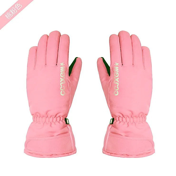 Уличные лыжные перчатки ветрозащитные водонепроницаемые холодные зимние толстые утепленные хлопковые перчатки мужские и женские лыжные перчатки - Цвет: Розовый