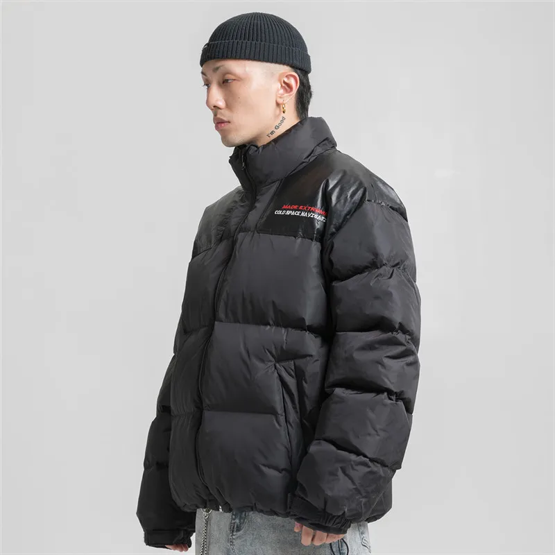 Men Winter Thick warm Letter embroidery Patchwork Oversized windproof Parka jacket Streetwear man Cotton Padded Outerwear