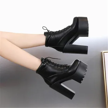 

Autumn Winter New Shoes Women 14 cm thick heel Ankle Boots Woman Dance T-stage night club Knight boots short boots women's shoes