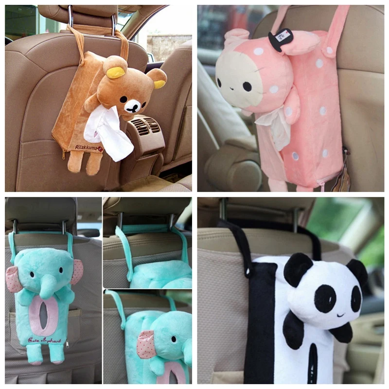 

New Car Tissue Box Creative Cute Animal Design Tissue Paper Case Hanging Holder Boxes Auto Interior Decoration Storage Organizer