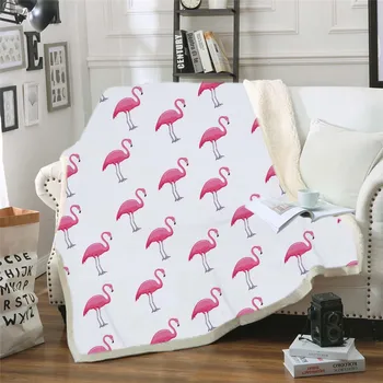 

Cartoon Style Pink Flamingo Blanket Portable Fleece Throw Blanket Tropical Plants Animals Plush Throw Microfiber Blanket for Kid
