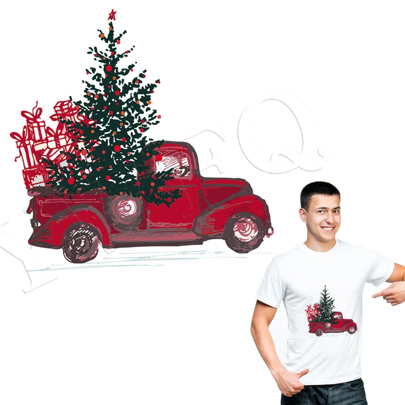 

Christmas Trees Cloth Patches Cartoon Cars Clothes Stickers Diy Accessory Fashion Heat Transfer Iron On Iron On Patches Washable