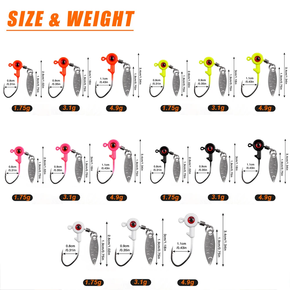 10Pcs Angeln Jig Köpfe Underspin Spinner Klinge 3D Augen Gemalt Angeln Locken Crappie Jig haken für Bass Walleye Forelle angeln – Detail 2